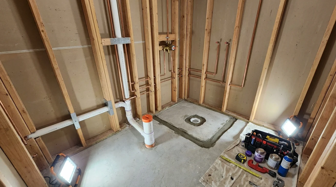 Bathroom rough-in plumbing during remodel by Johns Plumbing LLC in Martinez