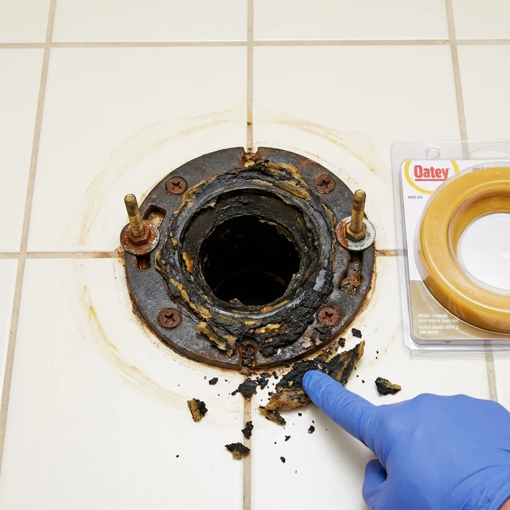 Failed wax ring showing water seepage at the base of a toilet in a Martinez, CA home