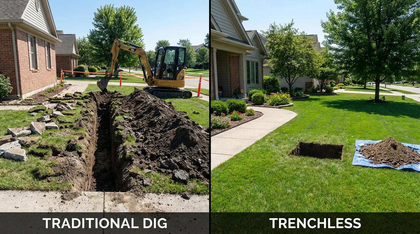 Trenchless sewer repair with minimal yard damage versus traditional excavation in Martinez, CA